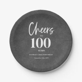 白フローラシャルボード応援100誕生日 ペーパープレート