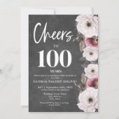 白フローラシャルボード応援100誕生日 招待状 (正面)