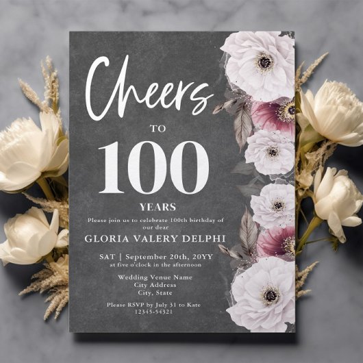 白フローラシャルボード応援100誕生日 招待状