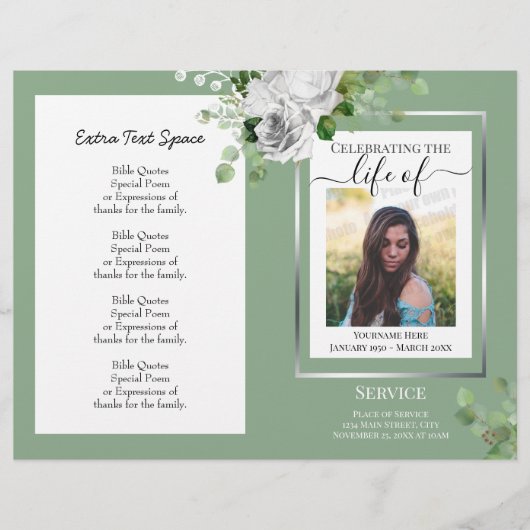 白フローラシンプル写真葬儀プログラム予算 (正面)