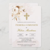 白フローラスペインの洗礼 招待状 (正面/裏面)
