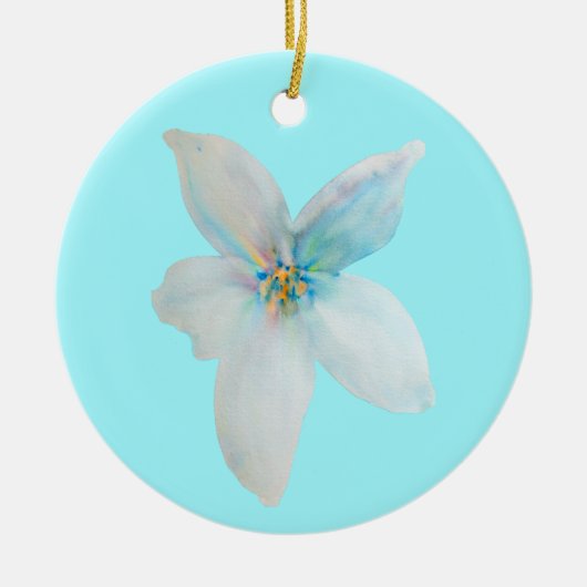 白フローラパステルフラワーウォーター色 セラミックオーナメント (正面)