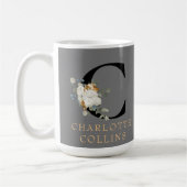 白フローラビクトリアン金ゴールドアクセントMonogram C コーヒーマグカップ (左)