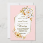 白フローラピンクジオメト結婚リ 招待状 (正面)