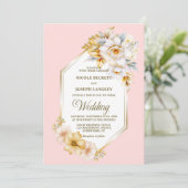 白フローラピンクジオメト結婚リ 招待状 (スタンド正面)