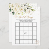 白フローラブライダルビンゴ/彼は、彼女はゲームを言った 招待状 (正面/裏面)