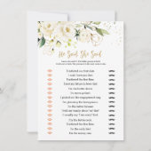 白フローラブライダルビンゴ/彼は、彼女はゲームを言った 招待状 (裏面)