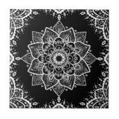 白フローラマンダラ&白フレーム黒枠 タイル (正面)