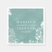 白フローラ任意の色の水の色結婚のモノグラム スタンダードカクテルナプキン (正面)