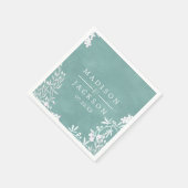 白フローラ任意の色の水の色結婚のモノグラム スタンダードカクテルナプキン (角)