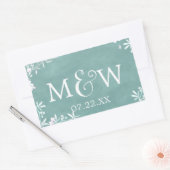 白フローラ任意の色の水の色結婚のモノグラム 長方形シール (封筒)