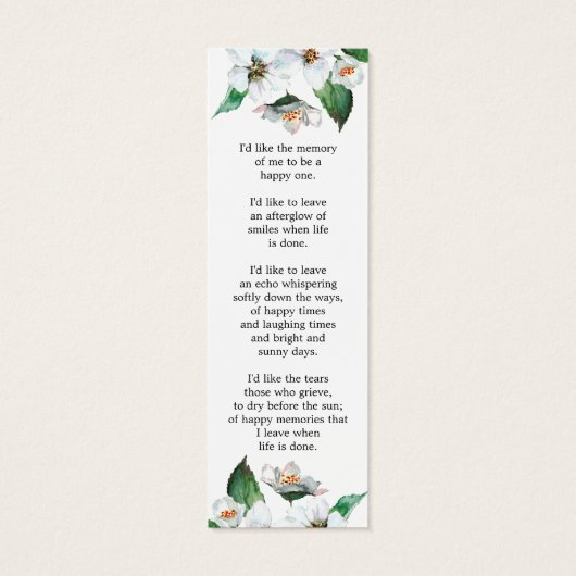 白フローラ写真葬儀記念ブックマーク (裏面)
