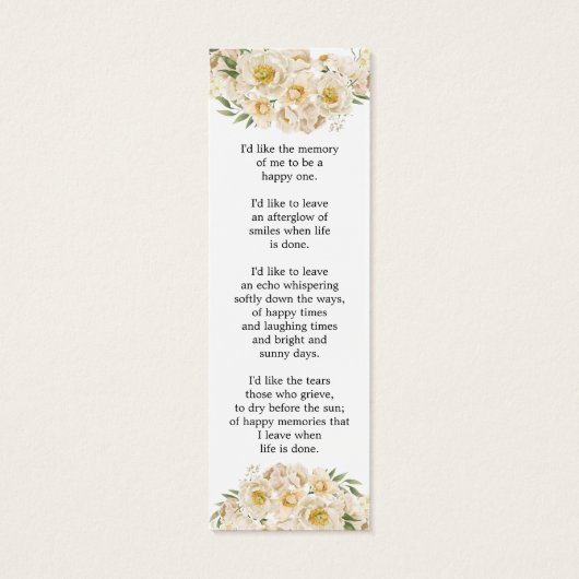 白フローラ写真葬儀記念ブックマーク (裏面)