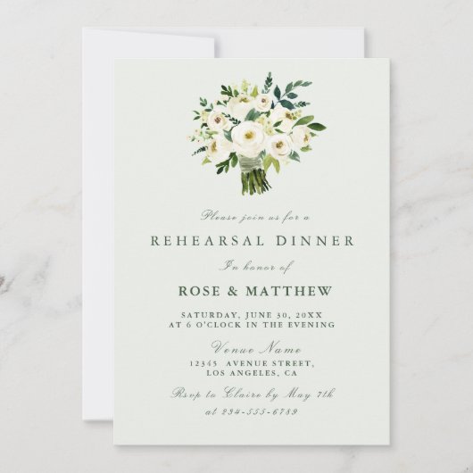 白フローラ夏のリハーサルのディナーの招待状 招待状 (正面)