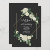 白フローラ幾何学的グレーブライダルシャワー 招待状 (正面/裏面)