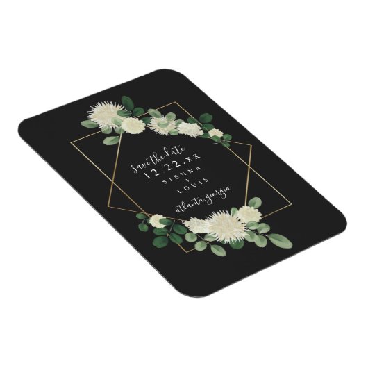 白フローラ植物灰色の結婚式の日付を保存 マグネット (右側)