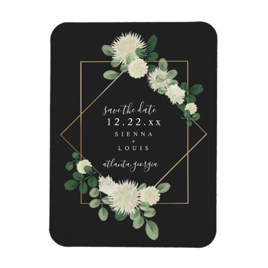 白フローラ植物灰色の結婚式の日付を保存 マグネット (縦)