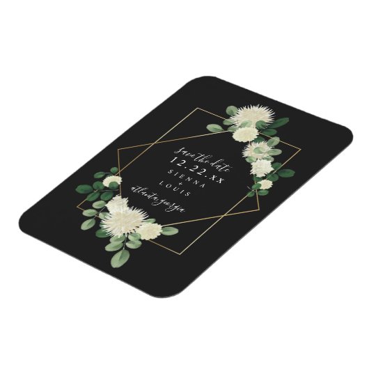 白フローラ植物灰色の結婚式の日付を保存 マグネット (左側)