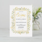 白フローラ植物野結婚花金ゴールド 箔招待状 (立ち正面)