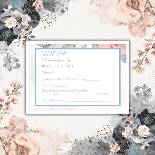 白フローラ水彩野草牡丹結婚牡丹 出欠カード