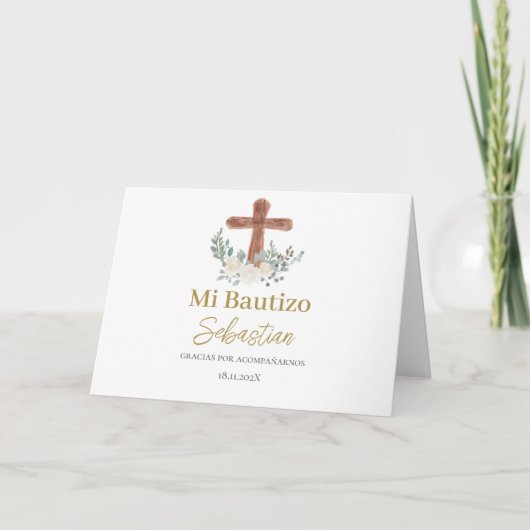 白フローラ洗礼スペインの サンキューカード (正面)