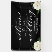 白フローラ牡丹の書道は私たちの結婚を歓迎 横断幕 (縦)