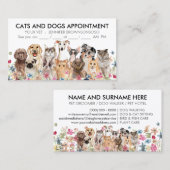 白フローラ猫と図解入りの、写真付きの犬 名刺 (正面/裏面)