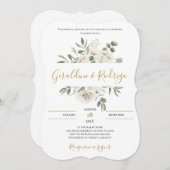 白フローラ結婚のインスペインのズ 招待状 (正面/裏面)