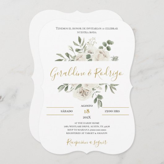 白フローラ結婚のインスペインのズ 招待状 (正面/裏面)