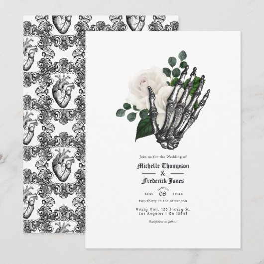 白フローラ結婚ゴシック 招待状 (正面/裏面)