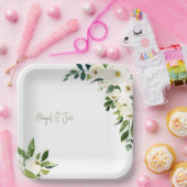 白フローラ結婚ズ ペーパープレート (パーティー)