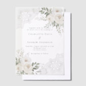 白フローラ結婚レース ベラム紙招待状 (オフセット)