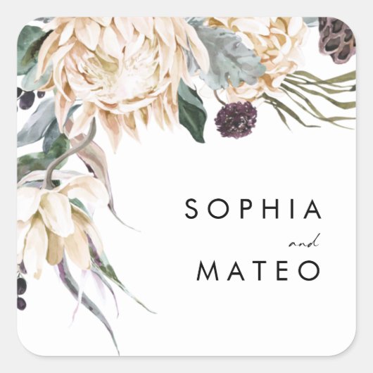 白フローラ結婚封筒用シール スクエアシール (正面)