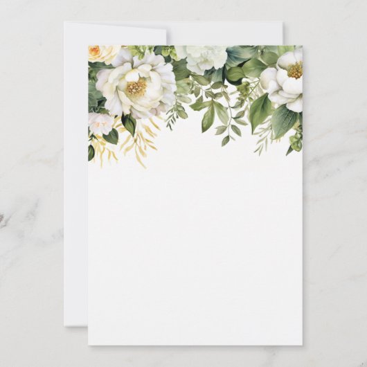 白フローラ緑色浴びと赤ちゃんシャワーを見る 招待状 (裏面)