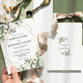 白フローラ緑金ゴールド幾何学模様結婚枠 招待状