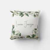 白フローラ緑 クッション (正面)