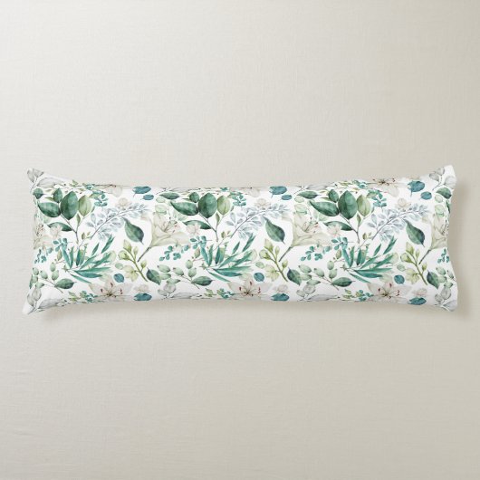 白フローラ花緑ユーカリエレガント ボディピロー (正面)