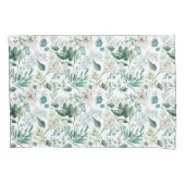 白フローラ花緑ユーカリエレガント 枕カバー (正面)