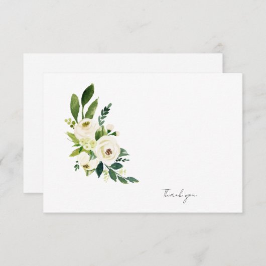 白フローラ葬式の死別モダン サンキューカード (正面/裏面)