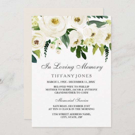 白フローラ葬祭告示録 招待状 (正面/裏面)