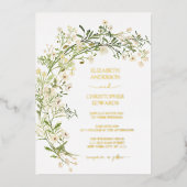 白フローラ野結婚草植物体金ゴールド 箔招待状 (正面)