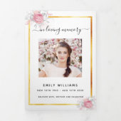 白フローラ金ゴールド写真三回葬儀プログラム 三つ折り案内状 (カバー)