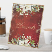 白フローラ金ゴールド植物緋色フレーム 台座サイン (インサイチュ)