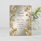 白フローラ金ゴールド華美ブライダルシャワー招待 招待状 (スタンド正面)