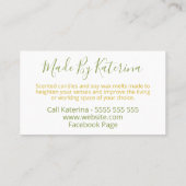 白フローラ開花手作りろうそくと大豆ワックスメルト 名刺 (裏面)