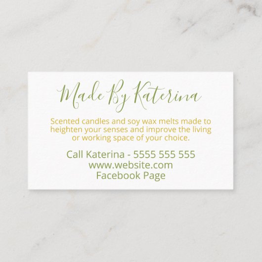 白フローラ開花手作りろうそくと大豆ワックスメルト 名刺 (裏面)