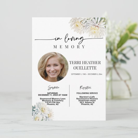 白フローラ防宝葬祭写真撮影 招待状 (スタンド正面)