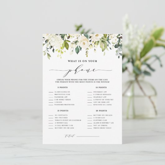 白フローラ電話のブライダルシャワー エンクロージャーカード (スタンド正面)