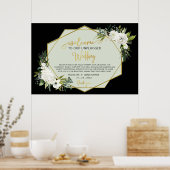 白フローラ黒金ゴールド結婚の名前の接続なし ポスター (キッチン)