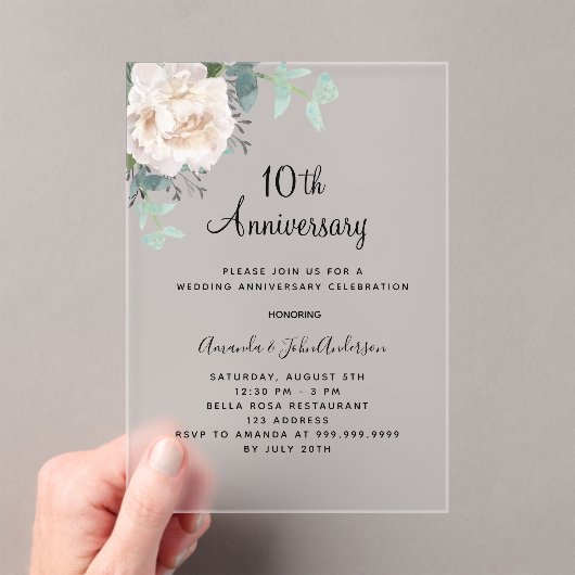 白フローラ10周年結婚が凍結した アクリル招待状 (インサイチュ (ポータブル))